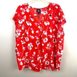 NWOT Bobeau Red Floral V-Neck Top